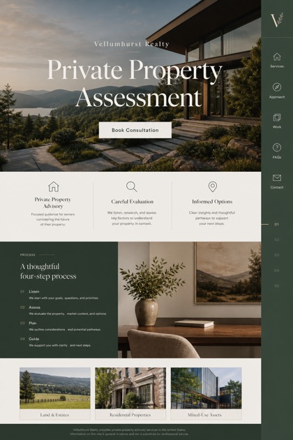 Property website design for United States, showing a clear opening, service information, supporting content, and a focused inquiry action.