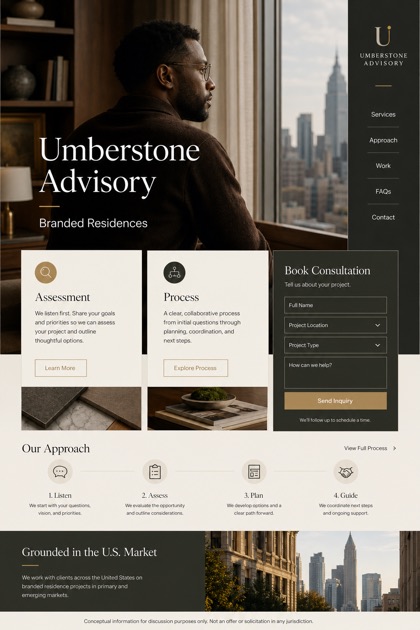 Property website design for United States, showing a clear opening, service information, supporting content, and a focused inquiry action.