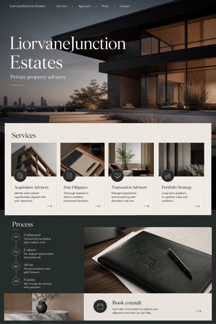Property website design for United States, showing a clear opening, service information, supporting content, and a focused inquiry action.