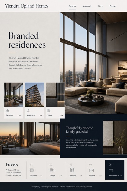 Property website design for United States, showing a clear opening, service information, supporting content, and a focused inquiry action.