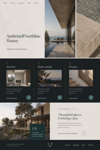 Property website design for United States, showing a clear opening, service information, supporting content, and a focused inquiry action.