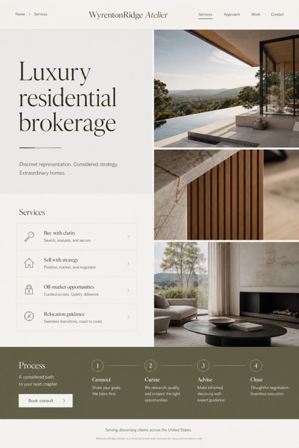 Property website design for United States, showing a clear opening, service information, supporting content, and a focused inquiry action.