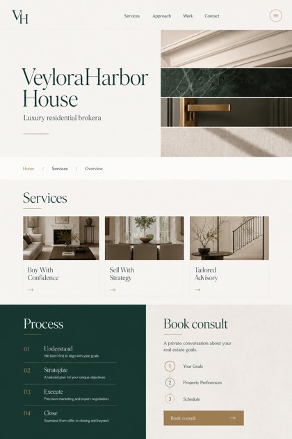 Property website design for United States, showing a clear opening, service information, supporting content, and a focused inquiry action.
