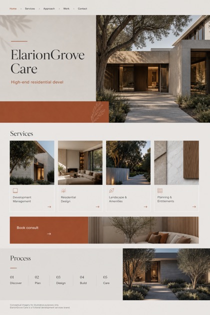 Property website design for United States, showing a clear opening, service information, supporting content, and a focused inquiry action.