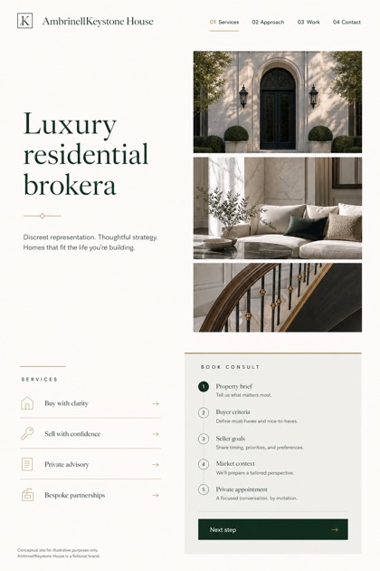 Property website design for United States, showing a clear opening, service information, supporting content, and a focused inquiry action.