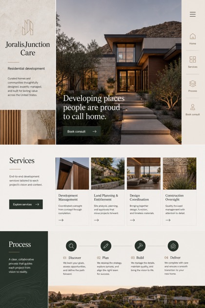 Property website design for United States, showing a clear opening, service information, supporting content, and a focused inquiry action.