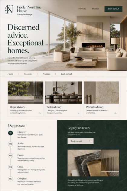 Property website design for United States, showing a clear opening, service information, supporting content, and a focused inquiry action.