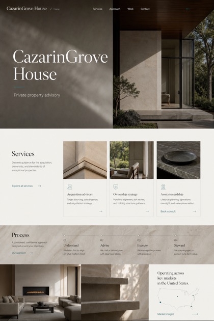 Property website design for United States, showing a clear opening, service information, supporting content, and a focused inquiry action.
