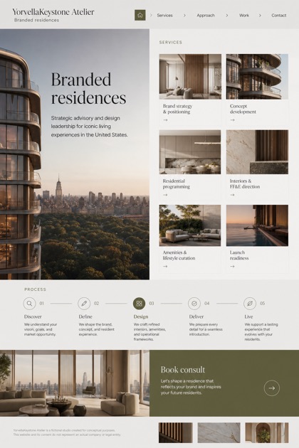 Property website design for United States, showing a clear opening, service information, supporting content, and a focused inquiry action.