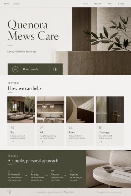 Property website design for United States, showing a clear opening, service information, supporting content, and a focused inquiry action.