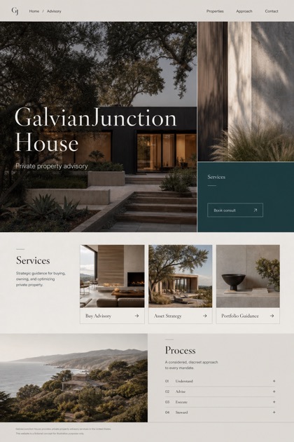 Property website design for United States, showing a clear opening, service information, supporting content, and a focused inquiry action.