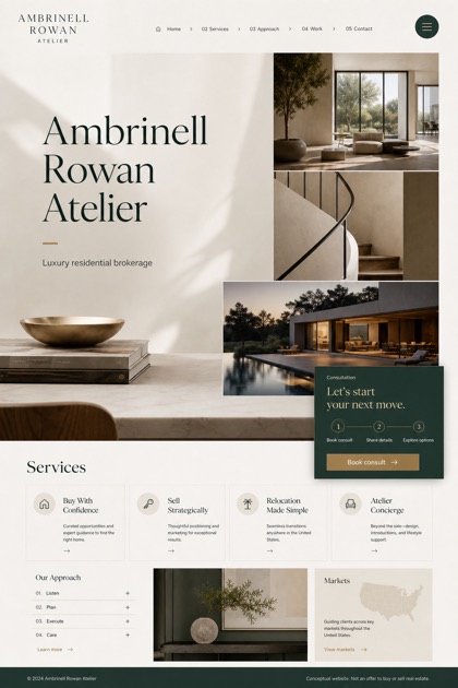 Property website design for United States, showing a clear opening, service information, supporting content, and a focused inquiry action.