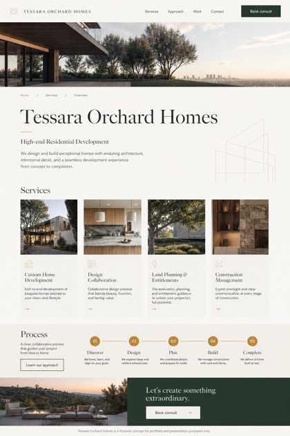 Property website design for United States, showing a clear opening, service information, supporting content, and a focused inquiry action.