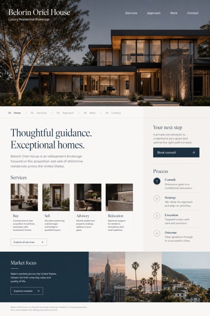 Property website design for United States, showing a clear opening, service information, supporting content, and a focused inquiry action.