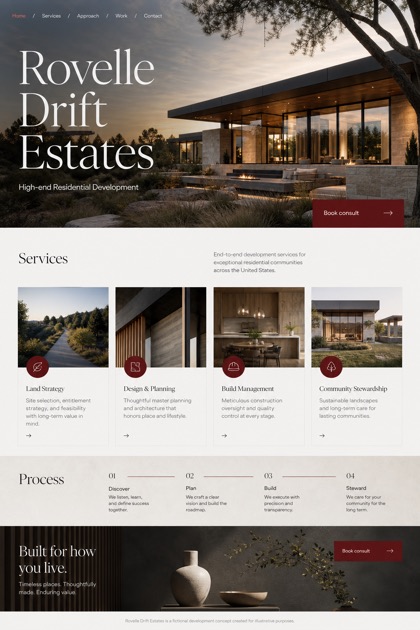 Property website design for United States, showing a clear opening, service information, supporting content, and a focused inquiry action.