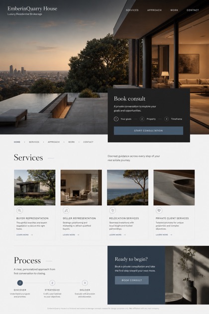 Property website design for United States, showing a clear opening, service information, supporting content, and a focused inquiry action.