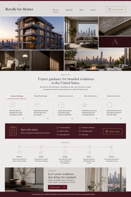 Property website design for United States, showing a clear opening, service information, supporting content, and a focused inquiry action.
