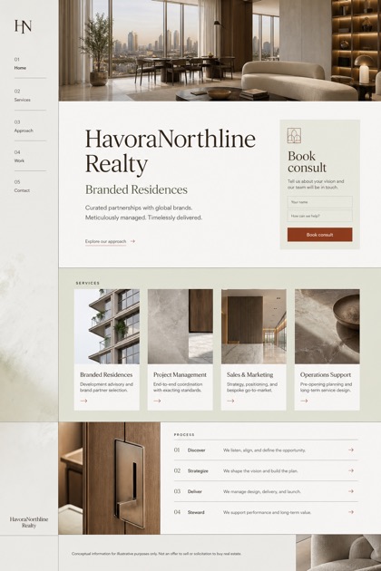 Property website design for United States, showing a clear opening, service information, supporting content, and a focused inquiry action.