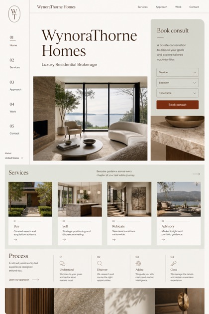 Property website design for United States, showing a clear opening, service information, supporting content, and a focused inquiry action.