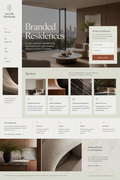 Property website design for United States, showing a clear opening, service information, supporting content, and a focused inquiry action.