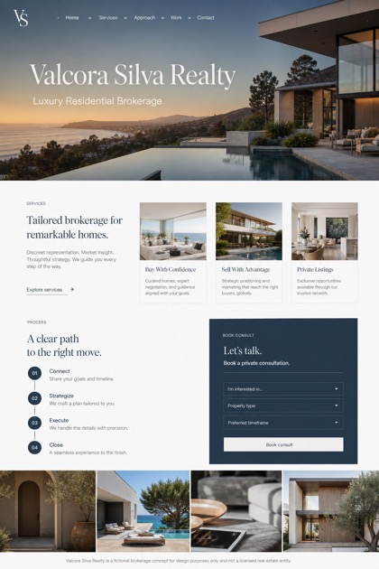Property website design for United States, showing a clear opening, service information, supporting content, and a focused inquiry action.