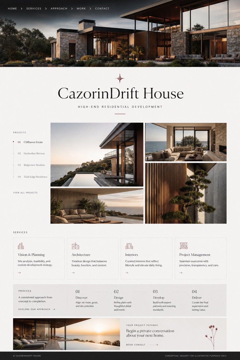 Property website design for United States, showing a clear opening, service information, supporting content, and a focused inquiry action.