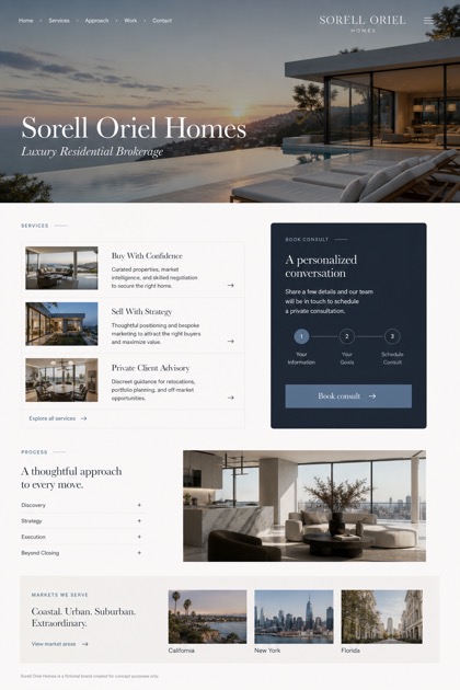 Property website design for United States, showing a clear opening, service information, supporting content, and a focused inquiry action.