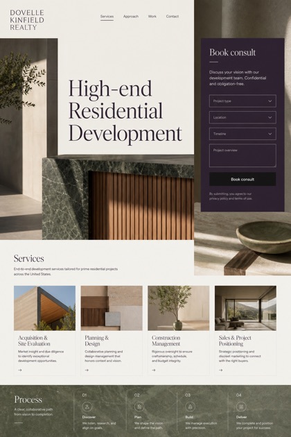 Property website design for United States, showing a clear opening, service information, supporting content, and a focused inquiry action.