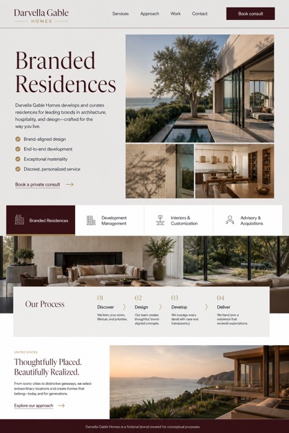 Property website design for United States, showing a clear opening, service information, supporting content, and a focused inquiry action.