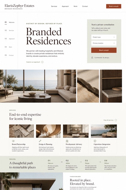 Property website design for United States, showing a clear opening, service information, supporting content, and a focused inquiry action.