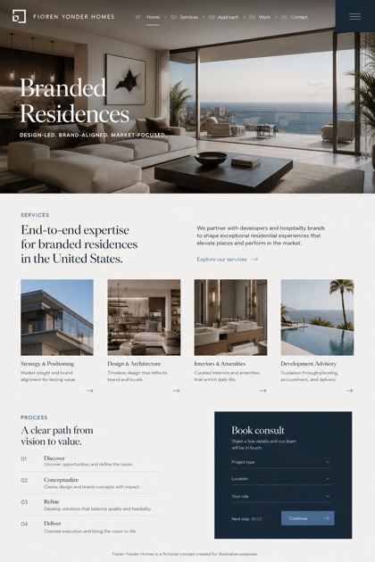 Property website design for United States, showing a clear opening, service information, supporting content, and a focused inquiry action.