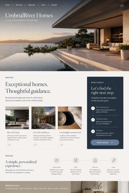 Property website design for United States, showing a clear opening, service information, supporting content, and a focused inquiry action.