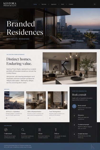 Property website design for United States, showing a clear opening, service information, supporting content, and a focused inquiry action.