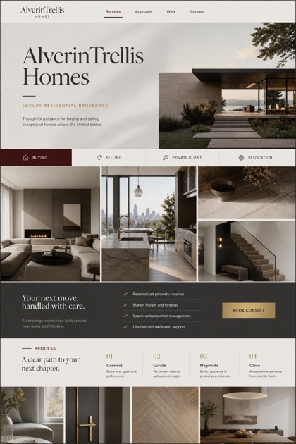 Property website design for United States, showing a clear opening, service information, supporting content, and a focused inquiry action.