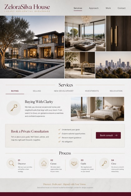 Property website design for United States, showing a clear opening, service information, supporting content, and a focused inquiry action.