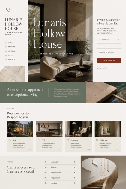 Property website design for United States, showing a clear opening, service information, supporting content, and a focused inquiry action.