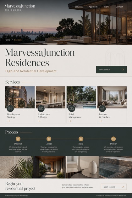 Property website design for United States, showing a clear opening, service information, supporting content, and a focused inquiry action.
