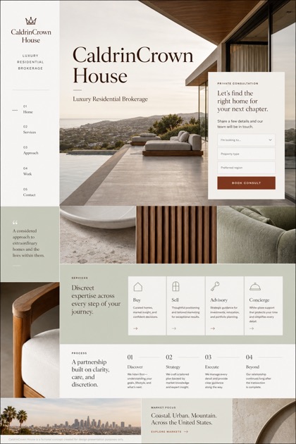 Property website design for United States, showing a clear opening, service information, supporting content, and a focused inquiry action.