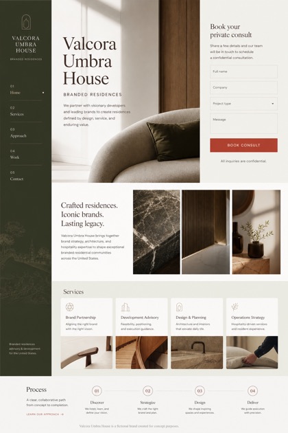 Property website design for United States, showing a clear opening, service information, supporting content, and a focused inquiry action.