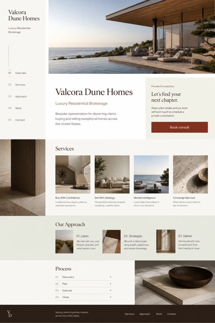 Property website design for United States, showing a clear opening, service information, supporting content, and a focused inquiry action.