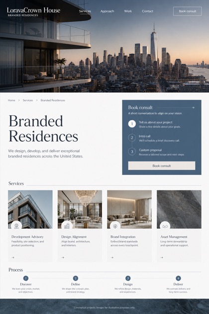 Property website design for United States, showing a clear opening, service information, supporting content, and a focused inquiry action.