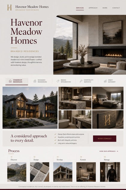 Property website design for United States, showing a clear opening, service information, supporting content, and a focused inquiry action.