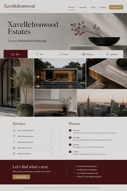 Property website design for United States, showing a clear opening, service information, supporting content, and a focused inquiry action.