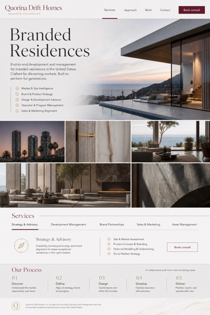 Property website design for United States, showing a clear opening, service information, supporting content, and a focused inquiry action.
