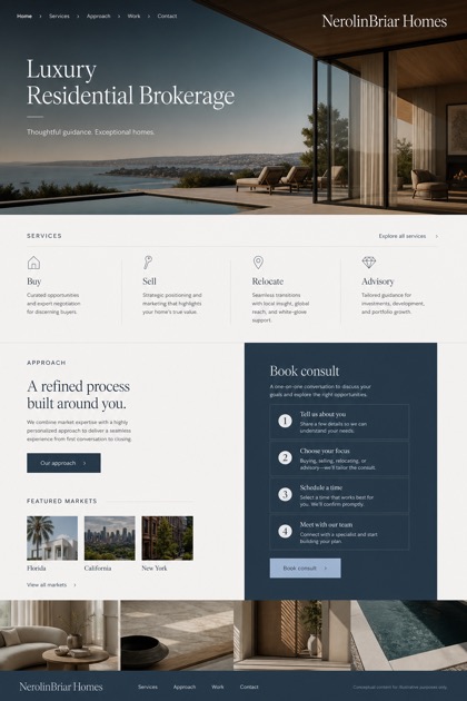 Property website design for United States, showing a clear opening, service information, supporting content, and a focused inquiry action.