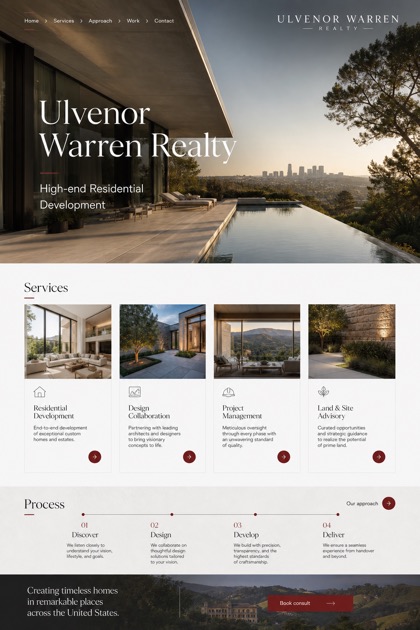 Property website design for United States, showing a clear opening, service information, supporting content, and a focused inquiry action.