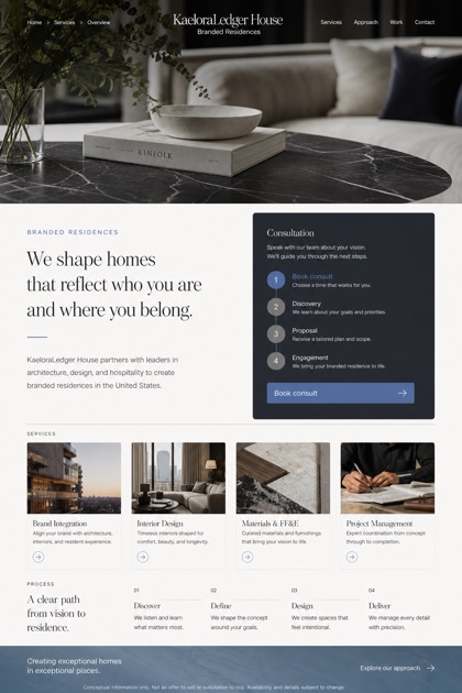 Property website design for United States, showing a clear opening, service information, supporting content, and a focused inquiry action.