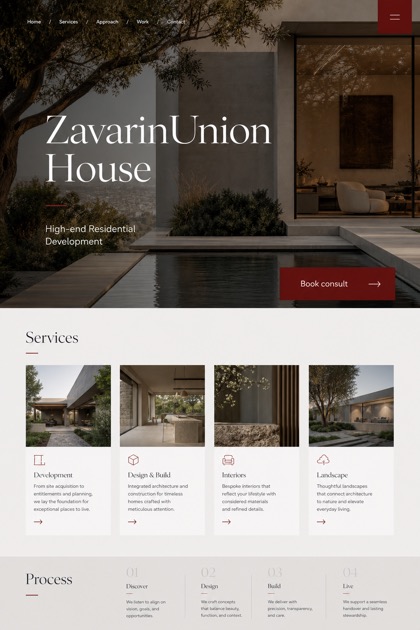 Property website design for United States, showing a clear opening, service information, supporting content, and a focused inquiry action.