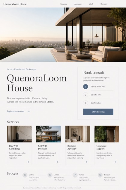Property website design for United States, showing a clear opening, service information, supporting content, and a focused inquiry action.