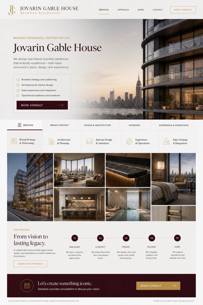 Property website design for United States, showing a clear opening, service information, supporting content, and a focused inquiry action.